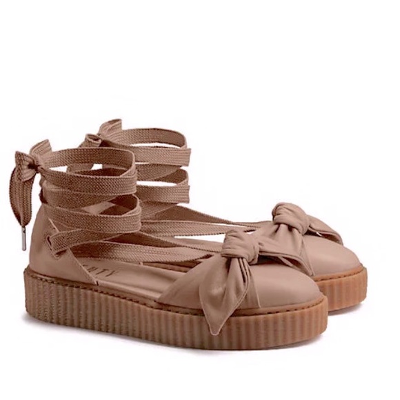 Creeper Platform Sandals with bow by Fenty Oatmeal Tan Size 9 - Picture 2 of 7